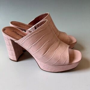 Jeffrey Campbell Croc Embossed Platform Mule Sandals Pink Block Heel 8.5